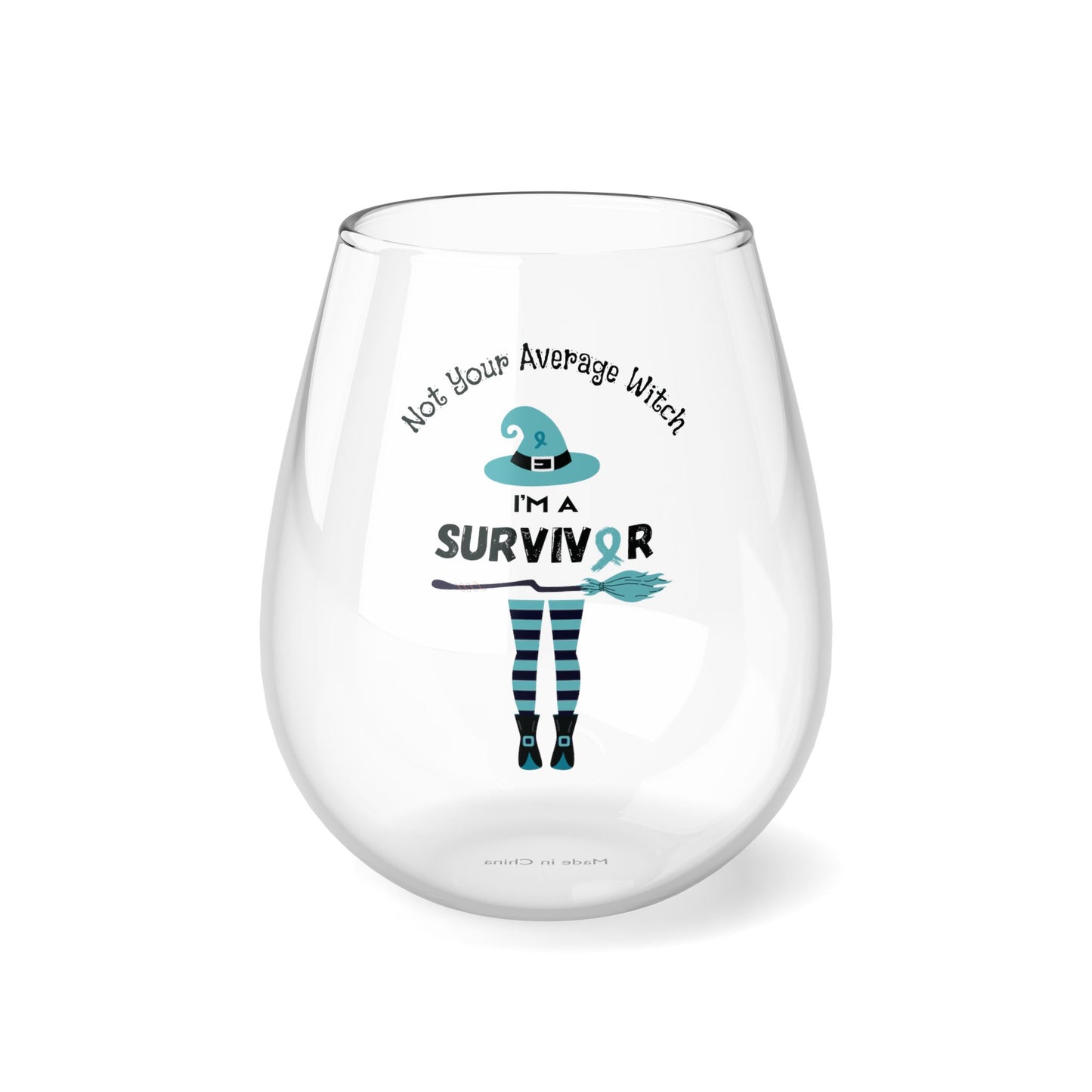 Not Your Average Witch Survivor Stemless Wine Glass -Teal