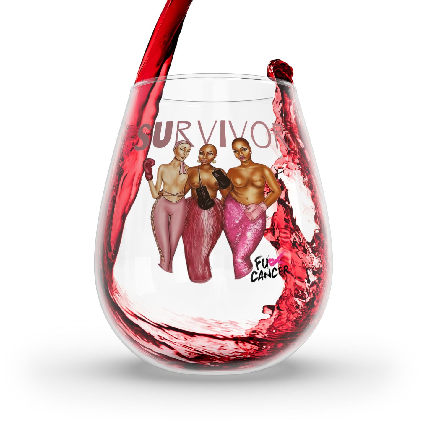 Breast Cancer Survivor Stemless Wine Glass