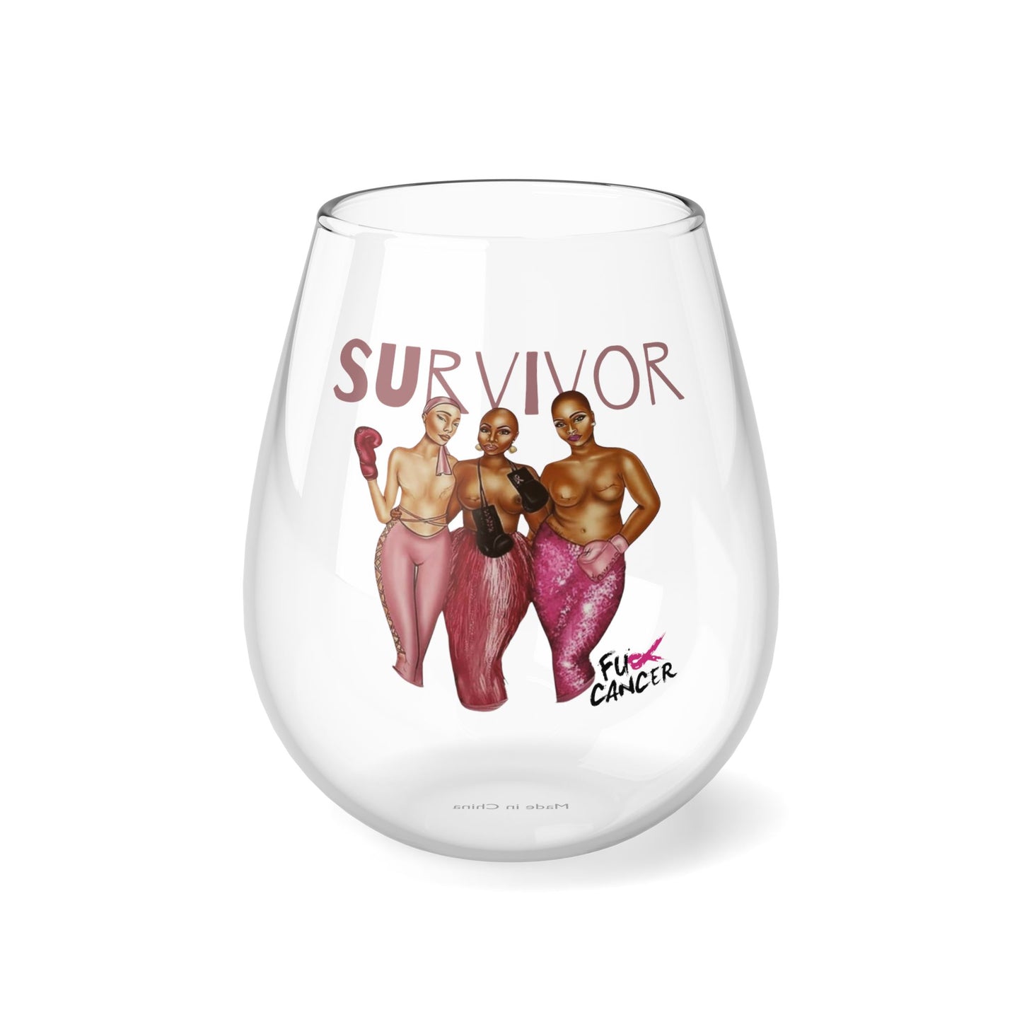 Breast Cancer Survivor Stemless Wine Glass