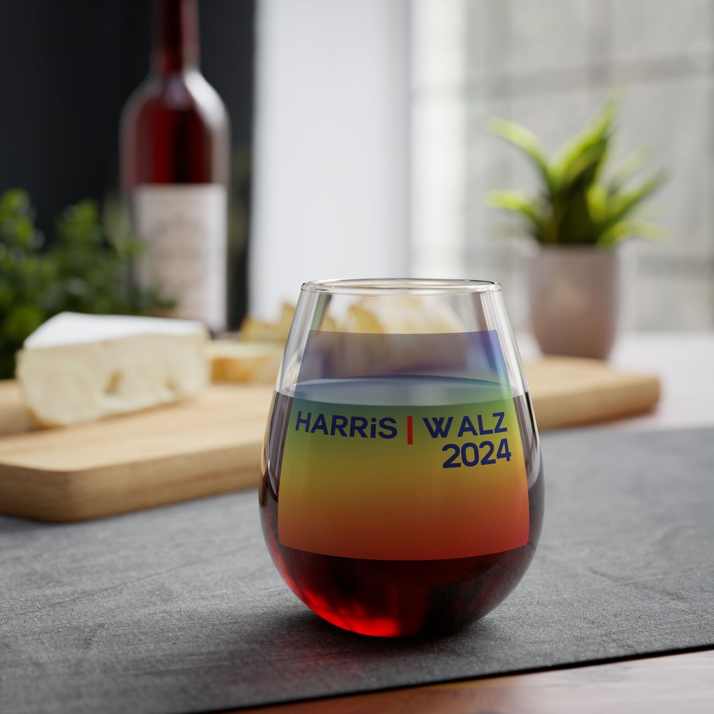 Harris/Walz 2024 Rainbow Stemless Wine Glass