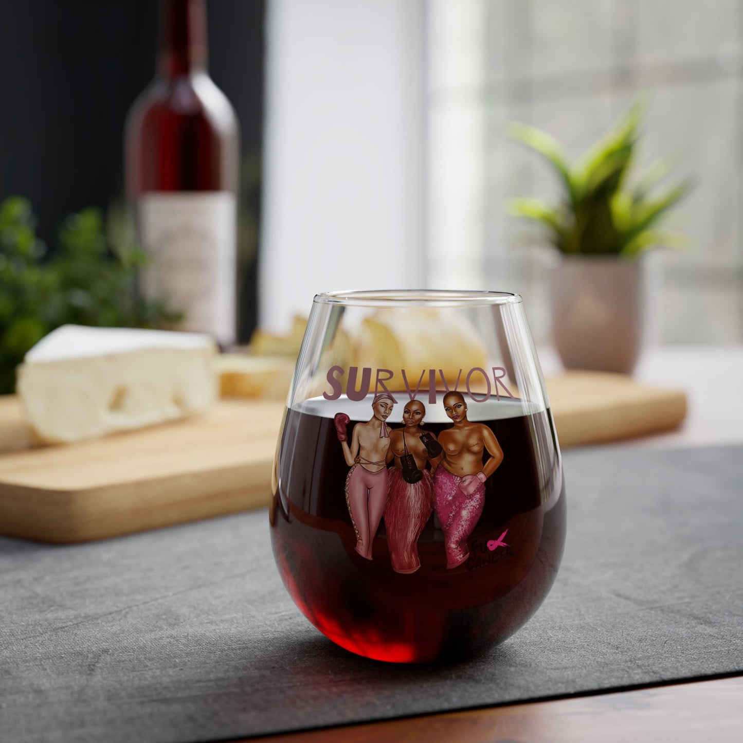 Breast Cancer Survivor Stemless Wine Glass